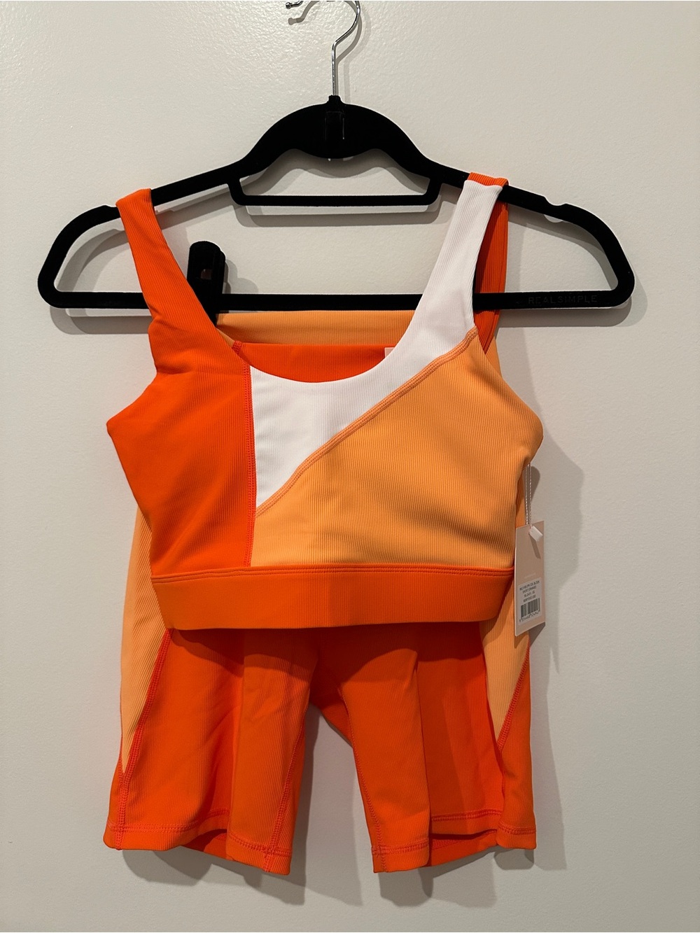 WILO The Label Color Block Orange Ribbed Sports Bra & Shorts Set - Size XS - Picture 5 of 5